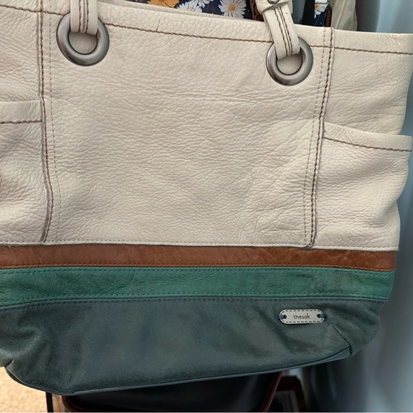 The Sak Landis Multi-Color Leather Tote in Cream, Brown, Green - Picture 4 of 10